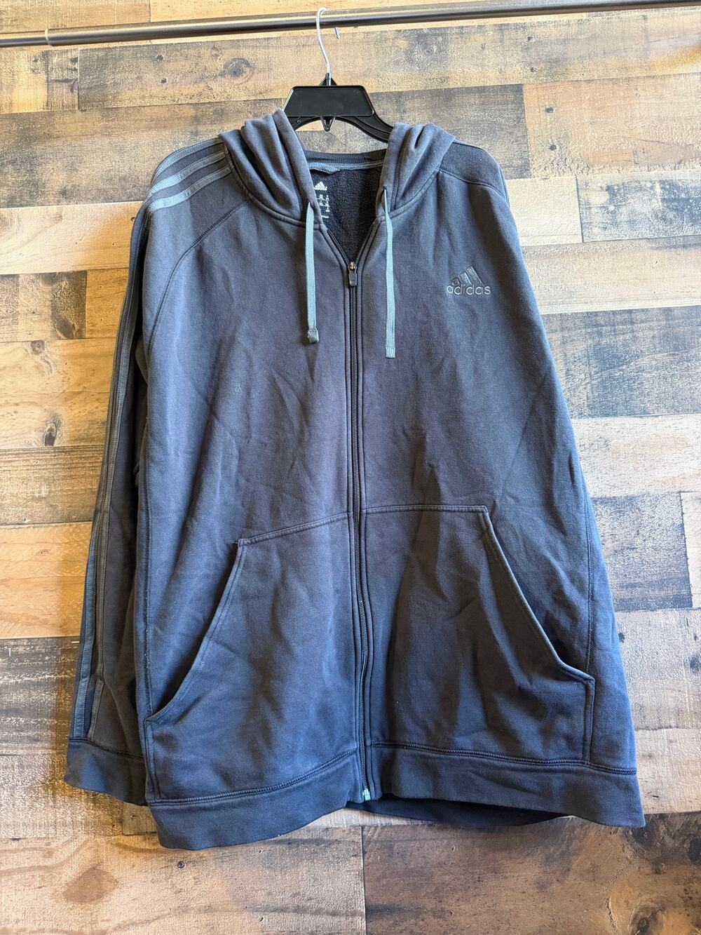 Adidas Full Zip Hoodie-Mens 2XL -Dark Gray Fleece 3 Stripes Jacket Sweatshirt 2X